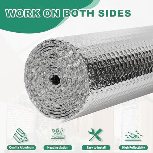 Reflective Bubble Insulation Sheet, Double Side Aluminum Foil Bubble Shield, Aluminum Foil Thermal Insulation Radiant Barrier for Windows, RV, Roof, Garage Door (47IN X 10FT) - Image 3