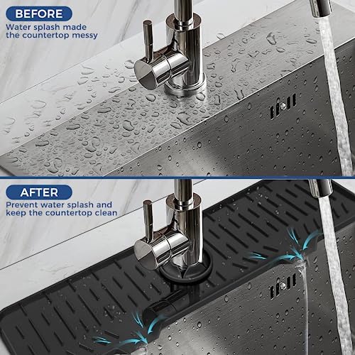 24" Splash Guard Plus Size Silicone Sink Faucet Drying Mat Handle Drip Catcher Tray Dish Sponge Holder Kitchen Accessories Protector Home Organization Gadgets Organizer - Image 7