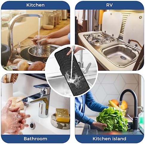 24" Splash Guard Plus Size Silicone Sink Faucet Drying Mat Handle Drip Catcher Tray Dish Sponge Holder Kitchen Accessories Protector Home Organization Gadgets Organizer - Image 8