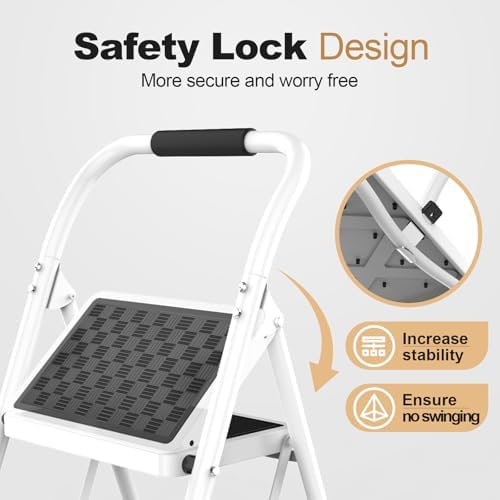 HBTower 2 Step Ladder,2 Step Stool for Adults Folding Step Stool with Cushioned Handle with Wide Anti-Slip Pedal Ergonomic Design - Image 3
