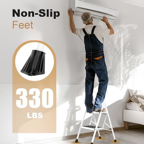 HBTower 2 Step Ladder,2 Step Stool for Adults Folding Step Stool with Cushioned Handle with Wide Anti-Slip Pedal Ergonomic Design - Image 4