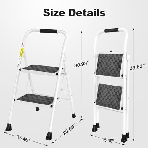 HBTower 2 Step Ladder,2 Step Stool for Adults Folding Step Stool with Cushioned Handle with Wide Anti-Slip Pedal Ergonomic Design - Image 7