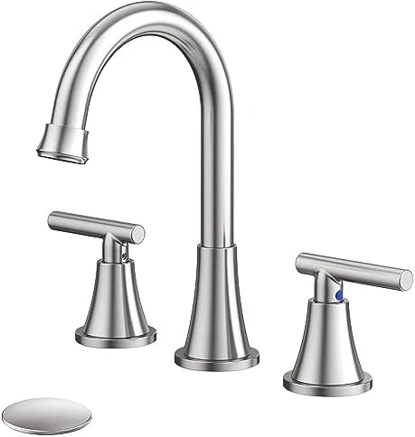 Bathroom Faucets for Sink 3 Hole, Hurran Brushed Nickel Bathroom Sink Faucet with Pop-up Drain and Supply Lines, Stainless Steel Lead-Free Widespread Faucet for Vanity RV Farmhouse Sink