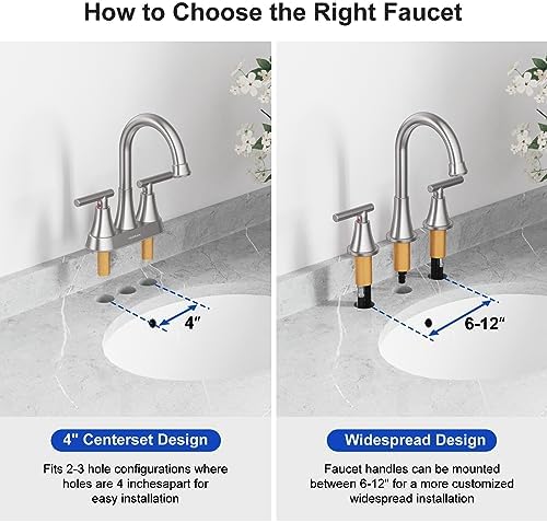 Bathroom Faucets for Sink 3 Hole, Hurran Brushed Nickel Bathroom Sink Faucet with Pop-up Drain and Supply Lines, Stainless Steel Lead-Free Widespread Faucet for Vanity RV Farmhouse Sink - Image 8