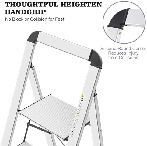 KINGRACK Aluminium 4 Step Ladder, Lightweight Step Stool with Non-Slip Pedals, Handrail, Foldable Step Ladder for Kitchen, Garage, Home, Space Saving, Sturdy and Portable, Silver - Image 4