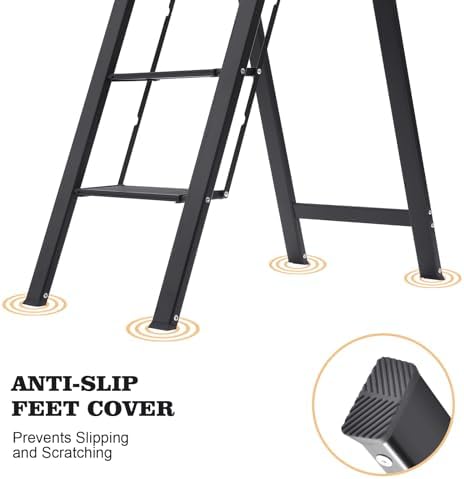 KINGRACK Aluminium 4 Step Ladder, Lightweight Step Stool with Non-Slip Pedals, Handrail, Foldable Step Ladder for Kitchen, Garage, Home, Space Saving, Sturdy and Portable, Black - Image 4