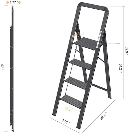KINGRACK Aluminium 4 Step Ladder, Lightweight Step Stool with Non-Slip Pedals, Handrail, Foldable Step Ladder for Kitchen, Garage, Home, Space Saving, Sturdy and Portable, Black - Image 6