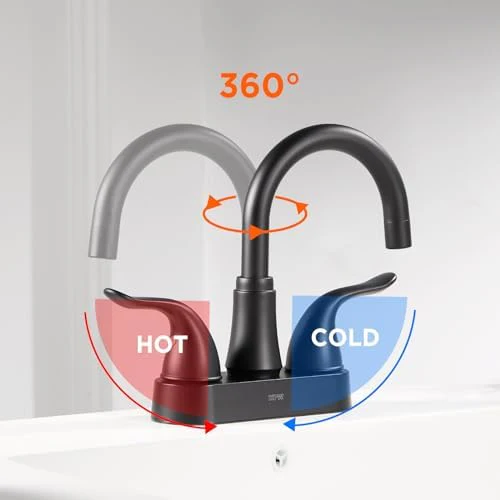 KPW Bathroom Sink Faucet 2 or 3 Hole Matte Black Centerset 4 Inch Bathroom Sink Faucet 2 Handle Plating Over ABS Plastic Non-Metallic Lavatory Bathroom Faucet with Pop up Drain Water Supply Hoses - Image 6