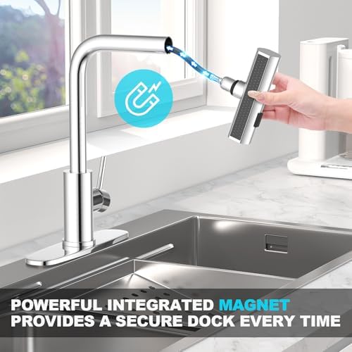 Single Hole Kitchen Faucets with Pull Down Sprayer in Chrome, Single Handle, High Flow Water, Pull Out Tap, Stainless Steel Sink Faucet, Suitable for Farmhouse Camper Laundry Rv Bar - Image 6