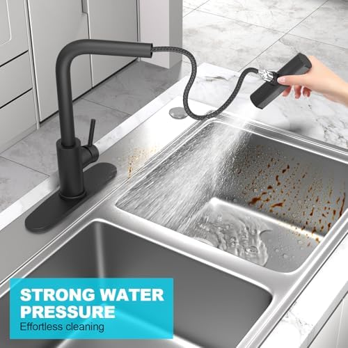 Matte Black Single Hole Kitchen Faucets with Pull Down Sprayer, Single Handle, High Flow Water, Pull Out Tap, Stainless Steel Sink Faucet, Suitable for Farmhouse Camper Laundry Rv Bar - Image 5