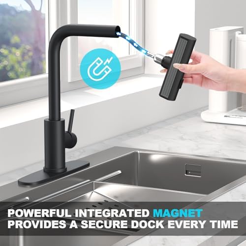 Matte Black Single Hole Kitchen Faucets with Pull Down Sprayer, Single Handle, High Flow Water, Pull Out Tap, Stainless Steel Sink Faucet, Suitable for Farmhouse Camper Laundry Rv Bar - Image 6