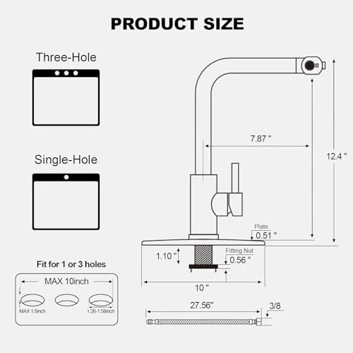 Matte Black Single Hole Kitchen Faucets with Pull Down Sprayer, Single Handle, High Flow Water, Pull Out Tap, Stainless Steel Sink Faucet, Suitable for Farmhouse Camper Laundry Rv Bar - Image 8