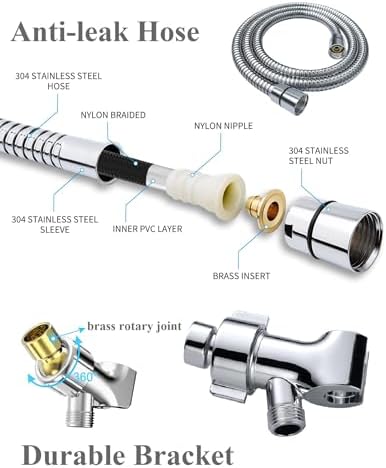 Shower Head with Handheld High Pressure Multi-Function 7 modes, Built-in Power Wash to Clear Tub, Tile & Pets, 5” High Flow Hand Held Rain Showerhead with Extra Long Hose and Adjustable Bracket - Image 6