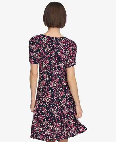 Tommy Hilfiger Women's Ruched Short Sleeve V-Neck A-line Mini Dress - Image 3
