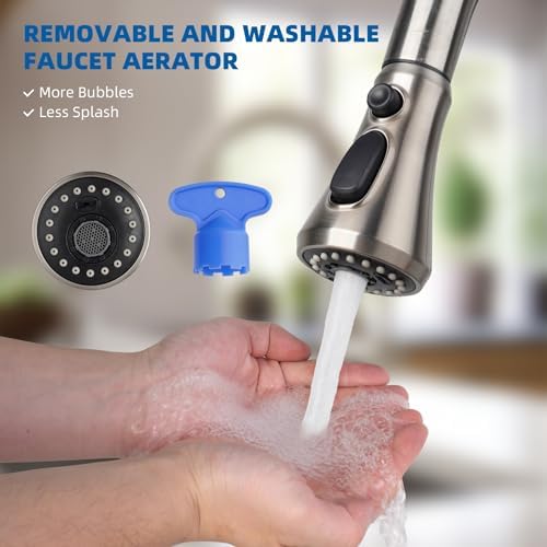 Hibbent Pull Down Kitchen Faucet Head Replacement, 3-Function Kitchen Faucet Head Sink Spray Nozzle with 15 Adapters Compatible with Moen, American Standard, Delta, Kohler Faucets, Brushed Nickel - Image 4