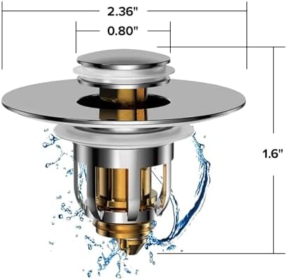 Drain Magic AS-SEEN-ON-TV Replace Broken or Missing Bathroom Drain Stoppers in Seconds, No Tools, Push To Fill, Hair Catcher Prevents Clogs, Watertight Silicone Seal,Chrome Plated Solid Brass - Image 2