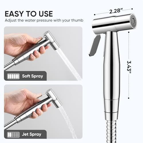 Arofa Chrome Handheld Bidet Sprayer for Toilet - Stainless Steel Cloth Diaper Jet Spray, Adjustable Water Pressure Control with Bidet Spray Hoses, Bidet Toilet Sprayer for Baby/Feminine Wash - Image 4