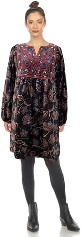 white mark Women's Floral Paisley Long Sleeve Embroidered Relaxed Sweater Dress - Image 4