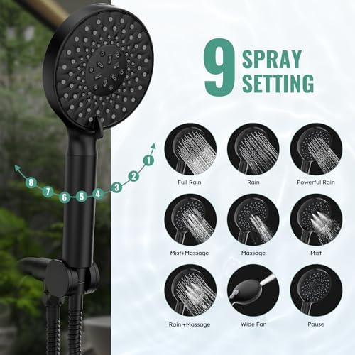 SR SUN RISE Filtered Shower Head with Handheld, High Pressure 9 Spray Mode Matte Black Showerhead with Filters, detachable shower head,Water Softener Filters Beads for Hard Water - Remove Chlorine - Image 4