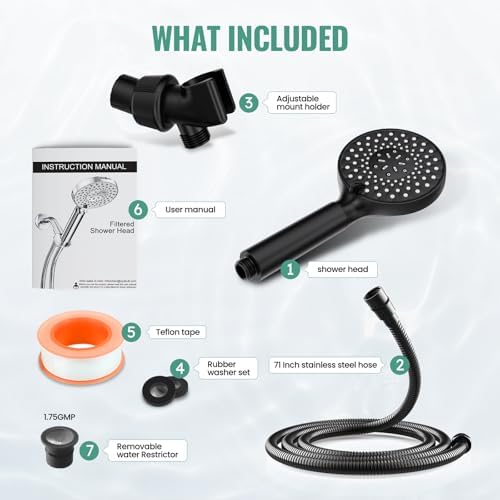 SR SUN RISE Filtered Shower Head with Handheld, High Pressure 9 Spray Mode Matte Black Showerhead with Filters, detachable shower head,Water Softener Filters Beads for Hard Water - Remove Chlorine - Image 9