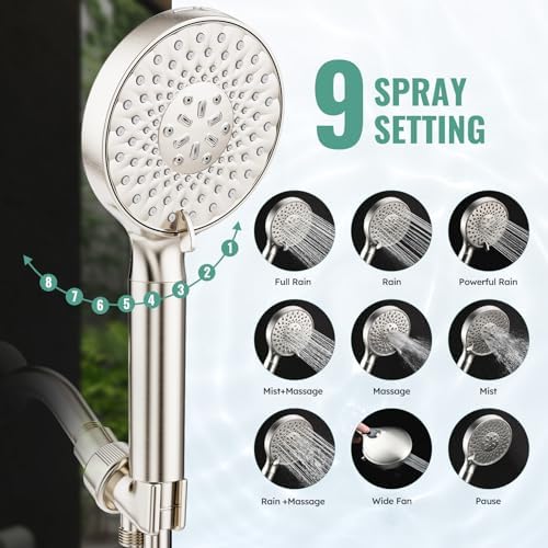 SR SUN RISE Filtered Shower Head with Handheld, High Pressure 9 Spray Mode Brushed Nickel Showerhead with Filters, detachable shower head,Water Softener Filters Beads for Hard Water - Remove Chlorine - Image 4