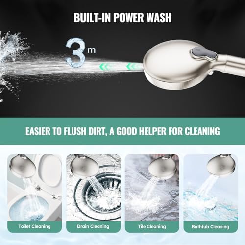 SR SUN RISE Filtered Shower Head with Handheld, High Pressure 9 Spray Mode Brushed Nickel Showerhead with Filters, detachable shower head,Water Softener Filters Beads for Hard Water - Remove Chlorine - Image 5
