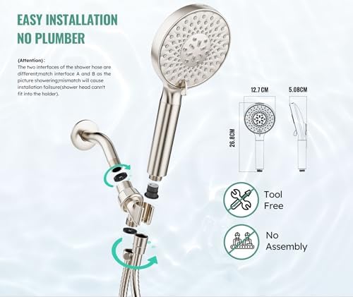 SR SUN RISE Filtered Shower Head with Handheld, High Pressure 9 Spray Mode Brushed Nickel Showerhead with Filters, detachable shower head,Water Softener Filters Beads for Hard Water - Remove Chlorine - Image 8