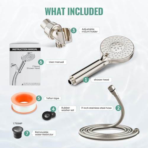 SR SUN RISE Filtered Shower Head with Handheld, High Pressure 9 Spray Mode Brushed Nickel Showerhead with Filters, detachable shower head,Water Softener Filters Beads for Hard Water - Remove Chlorine - Image 9