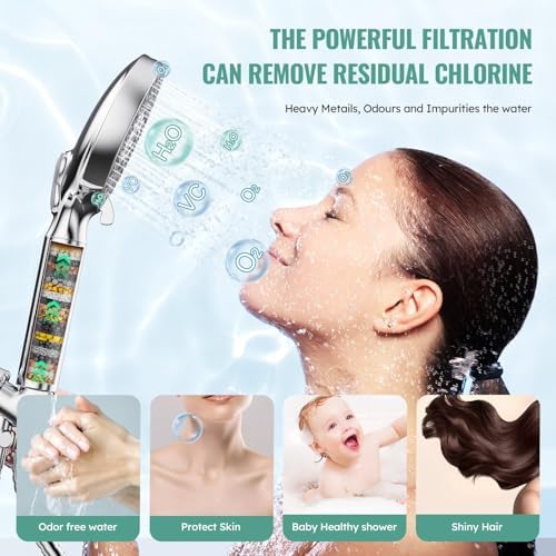 Filtered Shower Head with Handheld, High Pressure 9 Spray Mode Chrome Showerhead with Filters,detachable shower head,Water Softener Filters Beads for Hard Water -Remove Chlorine - Image 3