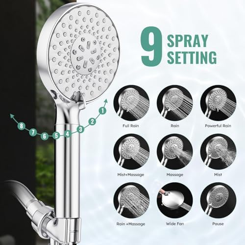 Filtered Shower Head with Handheld, High Pressure 9 Spray Mode Chrome Showerhead with Filters,detachable shower head,Water Softener Filters Beads for Hard Water -Remove Chlorine - Image 4
