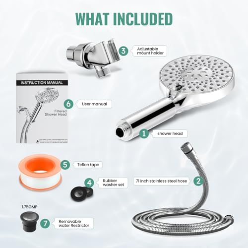 Filtered Shower Head with Handheld, High Pressure 9 Spray Mode Chrome Showerhead with Filters,detachable shower head,Water Softener Filters Beads for Hard Water -Remove Chlorine - Image 9