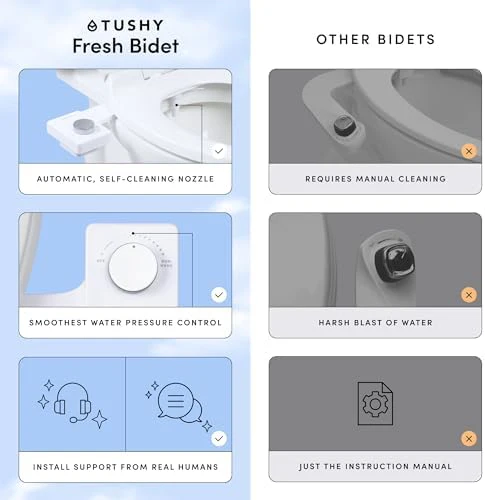 TUSHY Fresh Bidet: Ultra Slim Toilet Seat Attachment (Non-Electric Self-Cleaning Hygienic Nozzle) Easy DIY Install <10 Min (Adjustable Water Pressure Control), Matte Brass Knob - Image 3