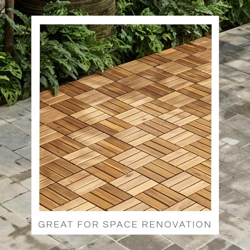 10 Pcs Interlocking Deck Tiles, Patio Flooring - Outdoor Waterproof Acacia Wood Tiles for All Weather Use - Balcony, Backyard, Indoor & Outdoor (Golden Teak, 10 Pcs - 12.1 Square Ft) - Image 6