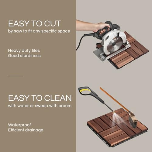 10 Pcs Interlocking Deck Tiles, Patio Flooring - Outdoor Waterproof Acacia Wood Tiles for All Weather Use - Balcony, Backyard, Indoor & Outdoor (Dark Brown, 10 Pcs - 12.1 Square Ft) - Image 5