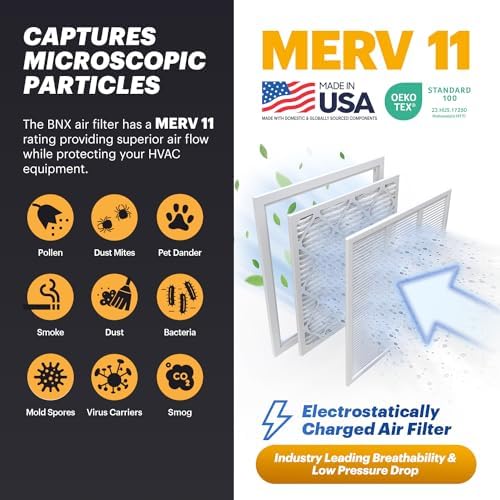BNX TruFilter 14x14x1 Air Filter MERV 11 (6-Pack) - MADE IN USA - Allergen Defense Electrostatic Pleated Air Conditioner HVAC AC Furnace Filters for Allergies, Dust, Pet, Smoke, Allergy MPR 1200 FPR 7 - Image 3