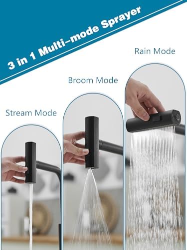 Black Kitchen Faucets with Pull Down Sprayer,Waterfall Kitchen Sink Faucet,Commercial Utility Stainless Steel Kitchen Faucets,Single Handle Kitchen Sink Faucet with Pull Down Sprayer for 3 Function - Image 2