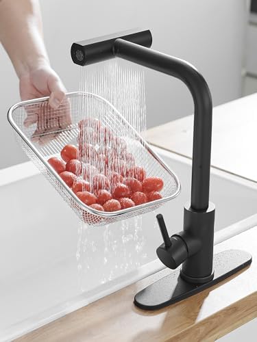 Black Kitchen Faucets with Pull Down Sprayer,Waterfall Kitchen Sink Faucet,Commercial Utility Stainless Steel Kitchen Faucets,Single Handle Kitchen Sink Faucet with Pull Down Sprayer for 3 Function - Image 3