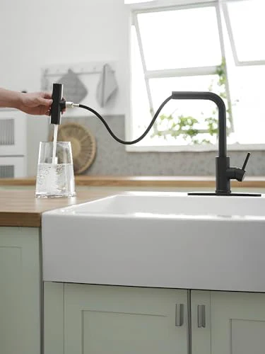 Black Kitchen Faucets with Pull Down Sprayer,Waterfall Kitchen Sink Faucet,Commercial Utility Stainless Steel Kitchen Faucets,Single Handle Kitchen Sink Faucet with Pull Down Sprayer for 3 Function - Image 5