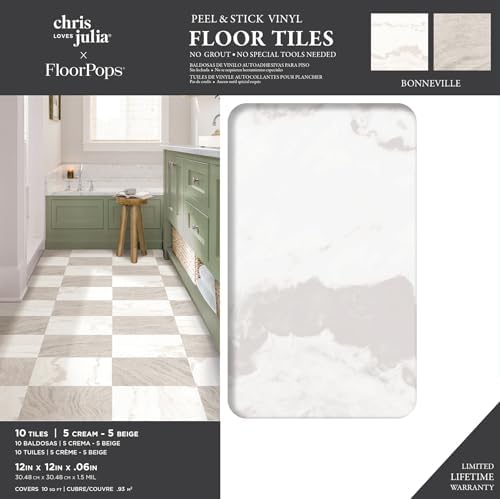 FloorPops x Chris Loves Julia 12-in by 12-in Bonneville Beige Peel and Stick Floor Tiles, FP5061 - Image 2