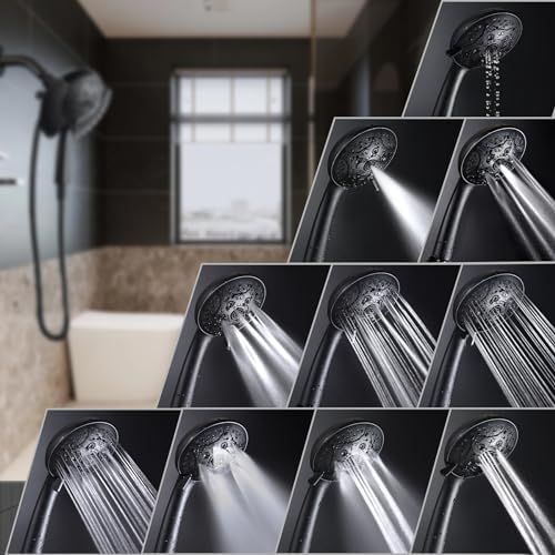 Shower Heads with Handheld Spray Combo: 7.2" Rain Shower Head & Handheld Shower Head 2-IN-1 Shower Head with 60" Hose (BLACK), Shower Trim Systems - Image 3