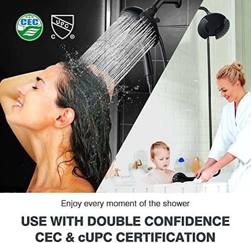 Shower Heads with Handheld Spray Combo: 7.2" Rain Shower Head & Handheld Shower Head 2-IN-1 Shower Head with 60" Hose (BLACK), Shower Trim Systems - Image 6