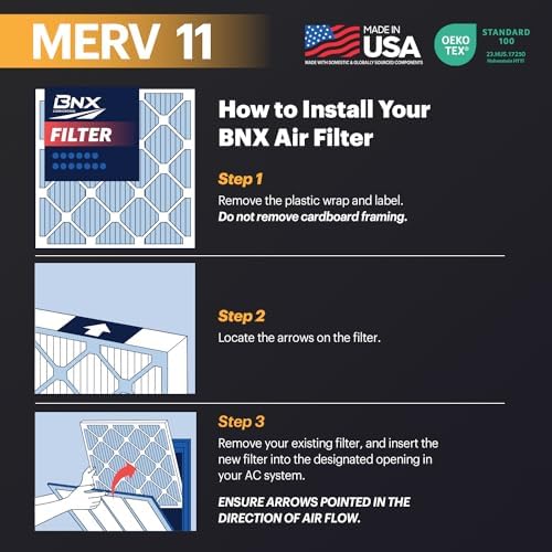 BNX TruFilter 16x16x1 Air Filter MERV 11 (6-Pack) - MADE IN USA - Allergen Defense Electrostatic Pleated Air Conditioner HVAC AC Furnace Filters for Allergies, Dust, Pet, Smoke, Allergy MPR 1200 FPR 7 - Image 8