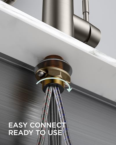 FORIOUS Kitchen Faucet with Soap Dispenser, Brushed Nickel Stainless Steel Spring Sink Faucet with Pull Down Sprayer Transitional Single Handle for Farmhouse Camper Laundry Camper - Image 6