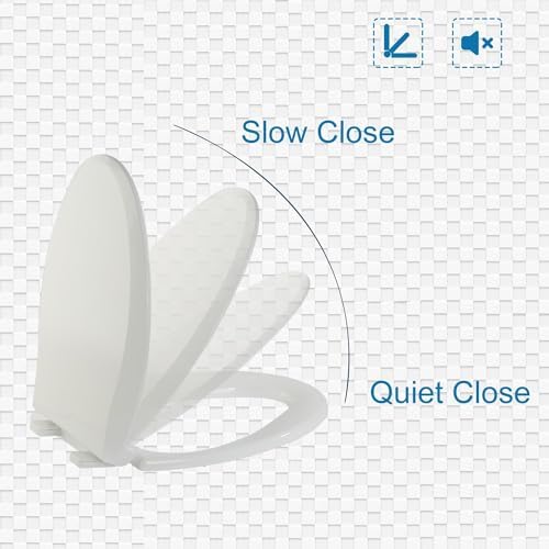 Elongated Toilet Seat Slow Close, Quiet Toilet Seat Cover with Never Loosen Durable Toilet Seat Lid Easy to Install & Clean, Polypropylene (PP), White - Image 2