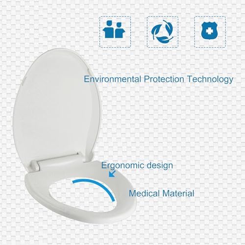 Elongated Toilet Seat Slow Close, Quiet Toilet Seat Cover with Never Loosen Durable Toilet Seat Lid Easy to Install & Clean, Polypropylene (PP), White - Image 3