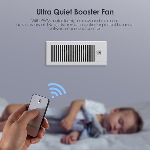 Quiet Register Booster Fan Fits 4" x 12" Register Holes, 10-Speed Smart Heating Cooling AC Vent Fan with Remote Control and Thermostat Control - White - Image 5