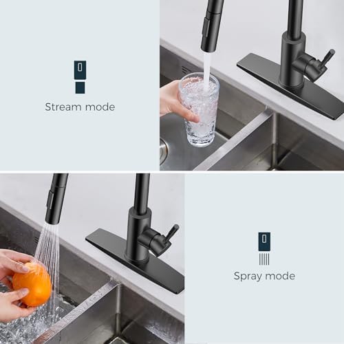 FORIOUS Black Kitchen Faucet with Pull Down Sprayer, High Arc Modern Classic Sink Faucet Stainless Steel with Deck Plate Fit for 1 or 3 Hole for Pot Filler Bar Farmhouse Laundry Rv - Image 4