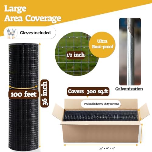 HORCH Hardware Cloth 1/2 inch 36 x 100 ft 19 Gauge, Chicken Wire Mesh Roll, Chicken Wire Fencing, Wire Fence Roll, Wire Mesh Fence, Tree Guard, Mesh & Wire Cloth, Rat Wire, Hardware Mesh - Image 2