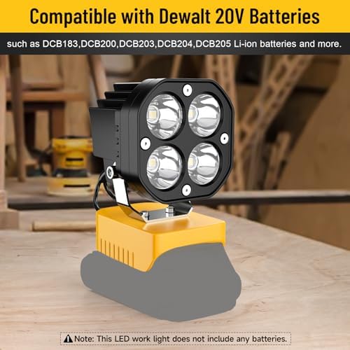 LED Work Light Compatible with Dewalt 20V Battery, 40W 6000LM Flashlight, 20V Battery Cordless Work Light 120°Adjustable with Low Voltage Protection for Outdoors and Job Site Lighting - Image 6