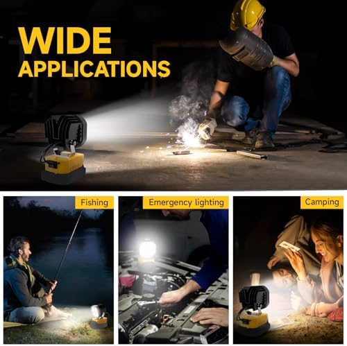 LED Work Light Compatible with Dewalt 20V Battery, 40W 6000LM Flashlight, 20V Battery Cordless Work Light 120°Adjustable with Low Voltage Protection for Outdoors and Job Site Lighting - Image 7
